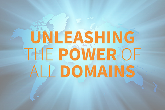 World map with words "unleashing the power of all domains"