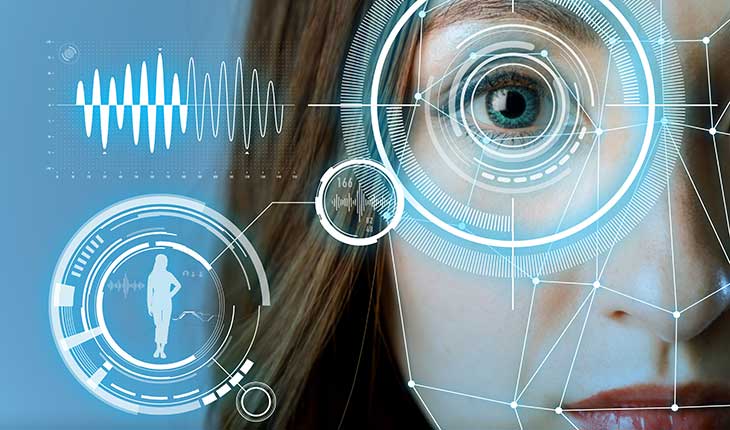 Data Protection Biometric Data Womans face with eye scan and biometric data